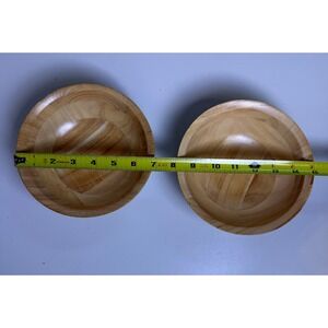 TuttoCasa Set of 2 Wood Salad Bowls Green Exterior Natural Interior 7 Inch MCM